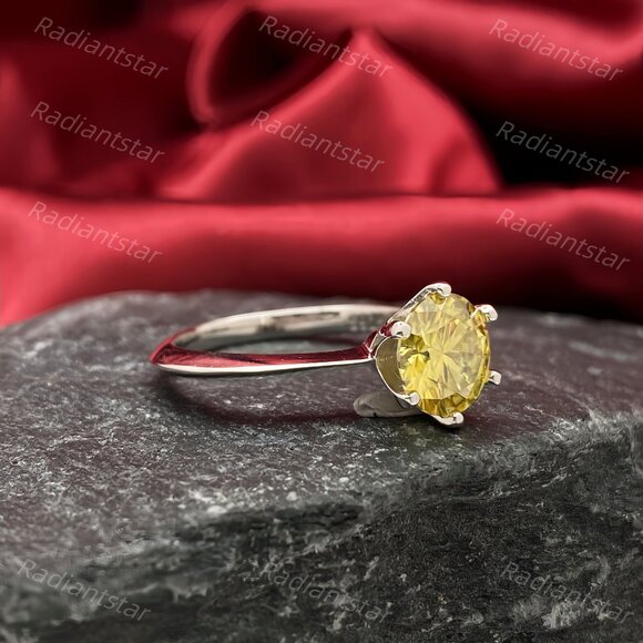 NEW Certified 2 ct. t.w. Lemon Yellow Moissanite Solitaire 6 Prong Ring - Picture 4 of 8